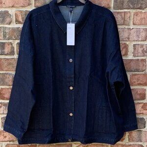 Eileen Fisher Dark Blue Demin Jean Jacket 1X Women's NWT Soft Stretch